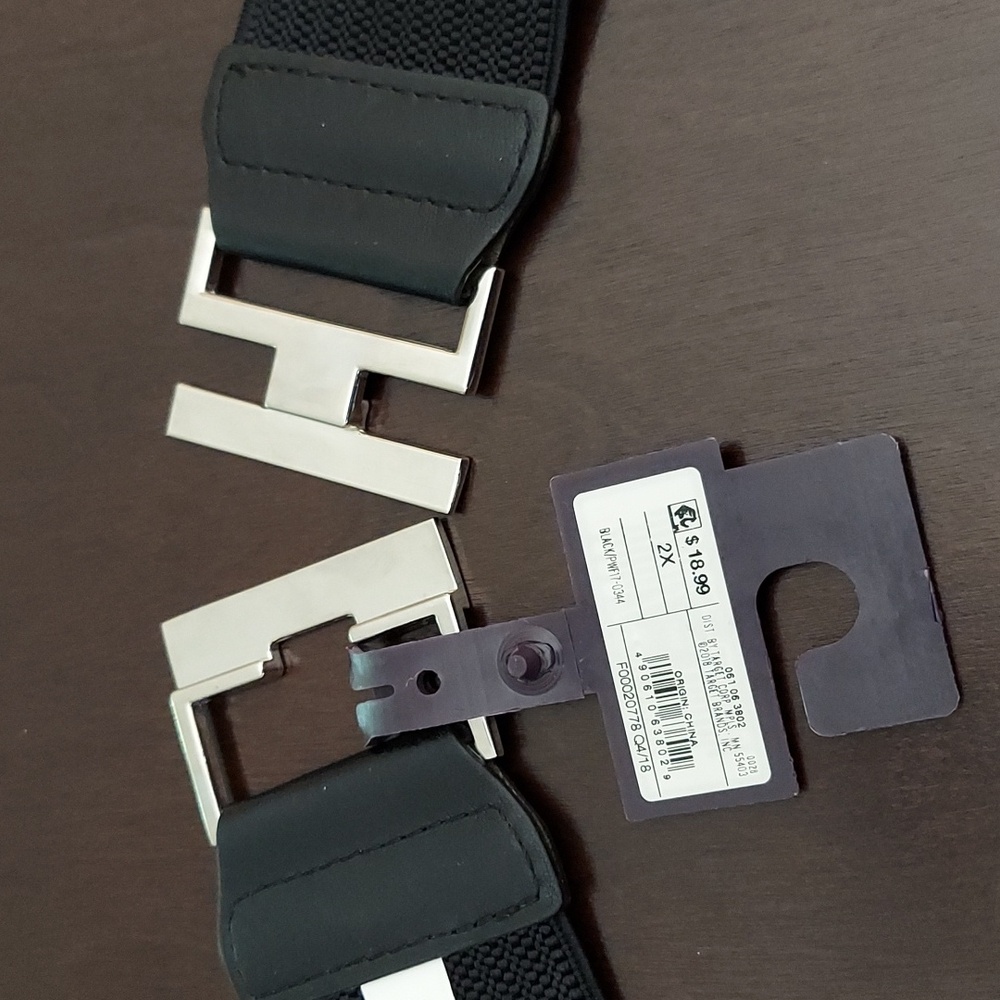 Ava & Viv Black Elasticized Belt w/ Silvertone Interlocking Closure Size 2X NWT - Picture 5 of 16